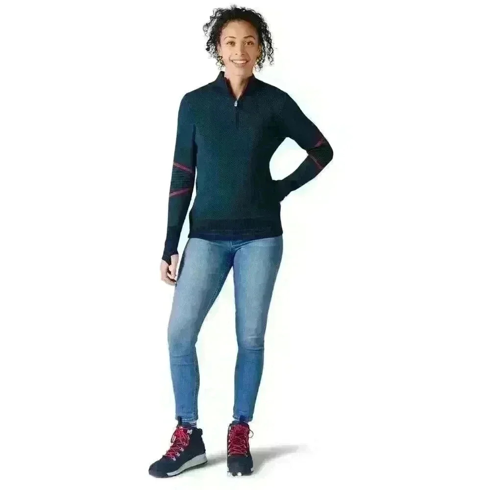 Smartwool Women's Dacono Half Zip Sweater Twilight Blue Heather Wool Size S